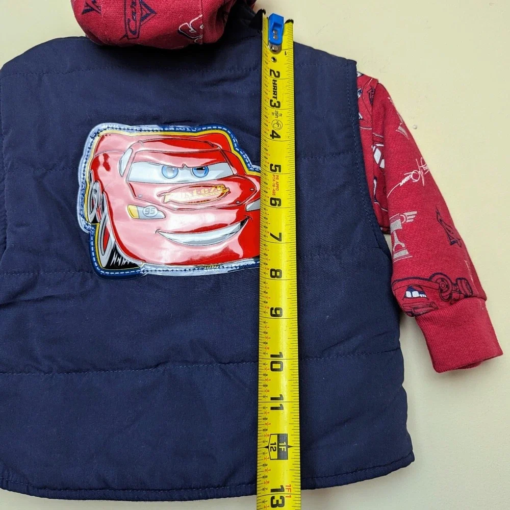 Vintage Cars Disney Pixar Lightning Puff Vest Hoodie 2pc Combo 12 Months‎ NWT